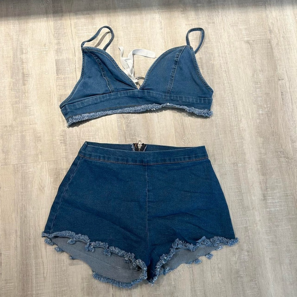 2pc Denim Bralette and Short Set